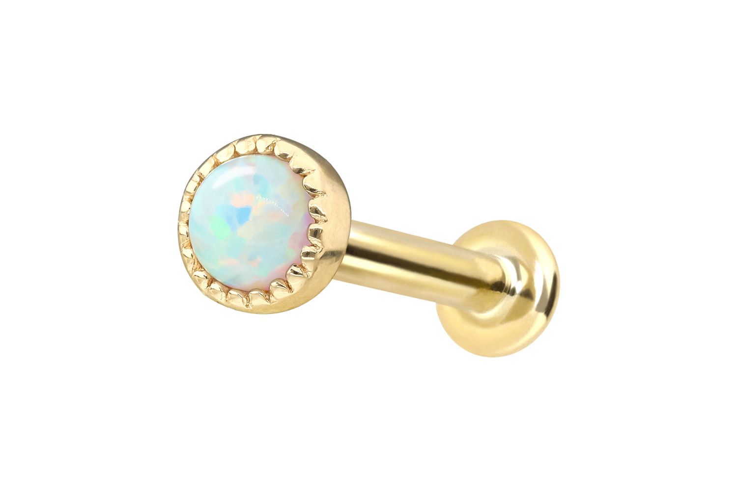 14 Karat Gold Labret Piercing mit Push Fit SYNTHETISCHER OPAL